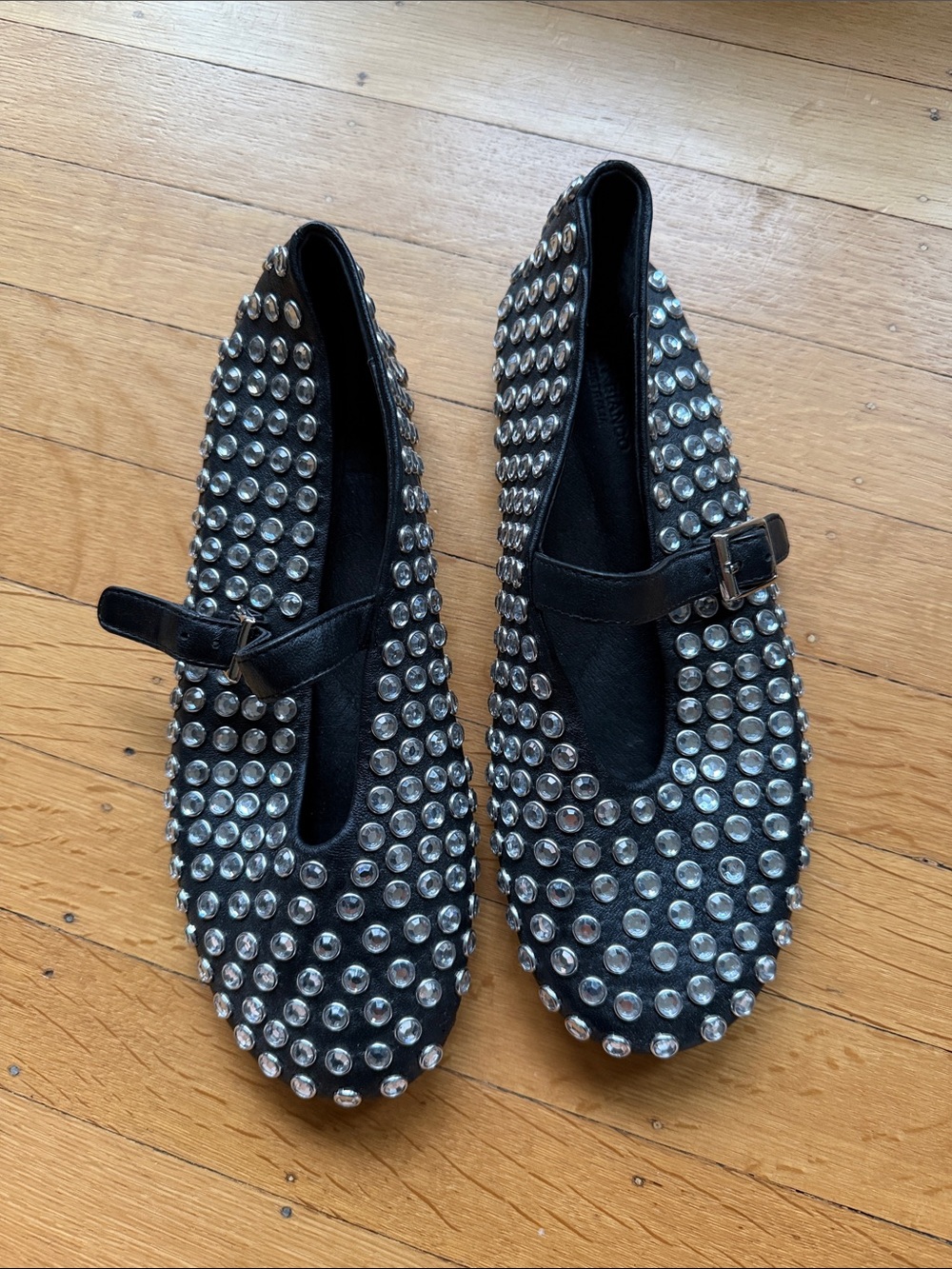 Tony Bianco Studded Black Mary Jane Flats with Silver Embellishments